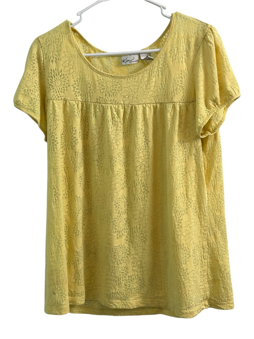 Kim Rogers Yellow Short-Sleeve Floral Texture Tee